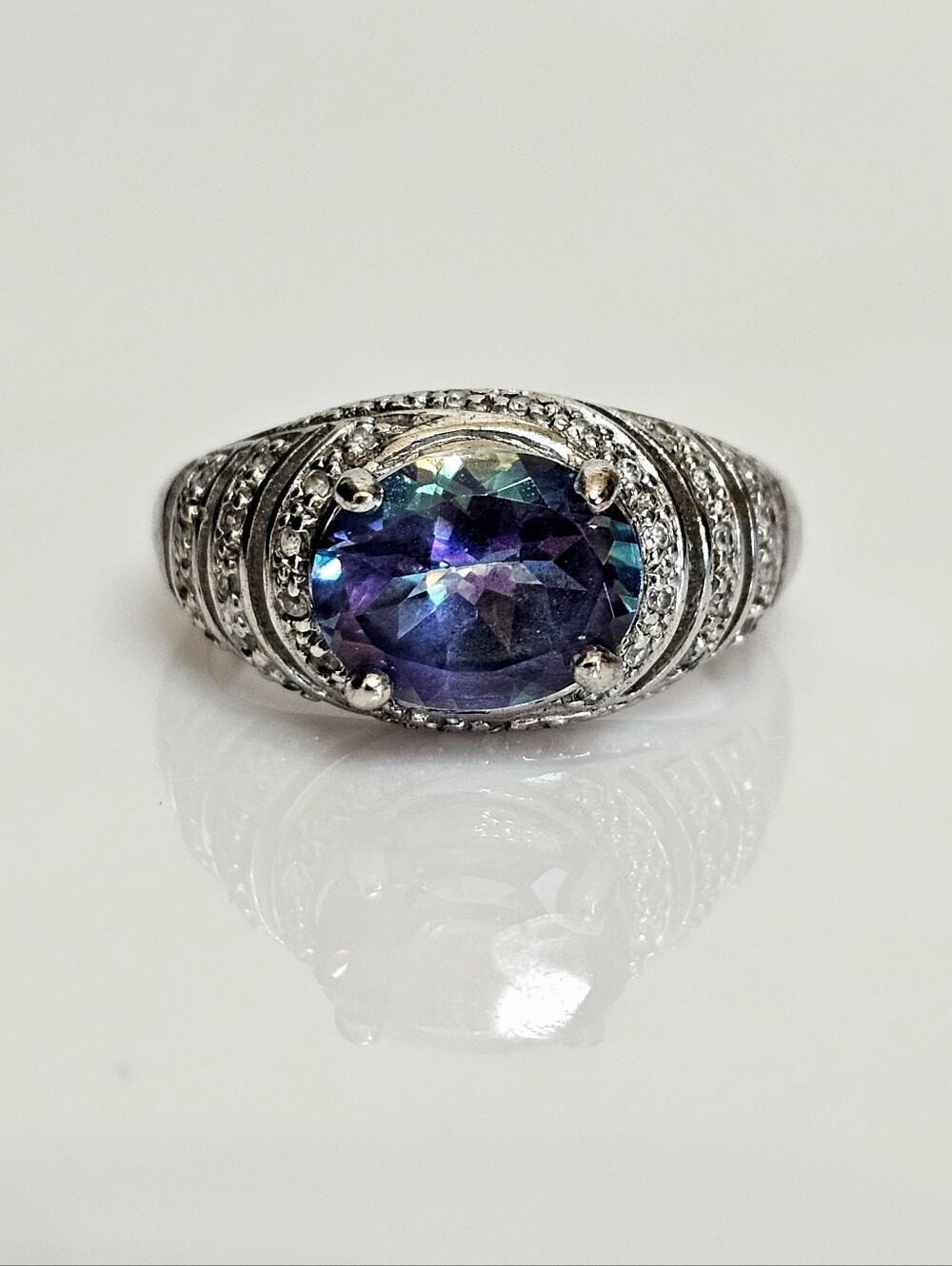 Vintage Mystic Topaz Ring Sterling Silver Rhodium Overlay Size 8!